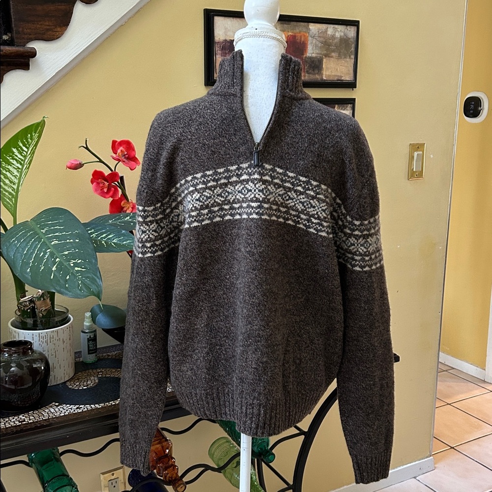 Bowen and Wright Men’s 100%Lamb’s Wool 1/4 Zip Brown Nordic Pullover Sweater Lrg - Picture 4 of 13